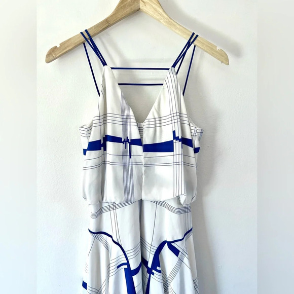 Milly New York Cityscape Print White & Lapis Blue Sleeveless Silk Dress Size 0 - Picture 2 of 14